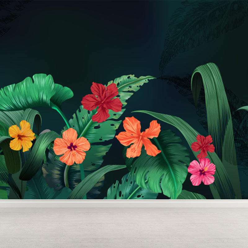 Whole Flowers and Leaves Mural Wallpaper for Wall Decor Tropical Girls Room Wall Art