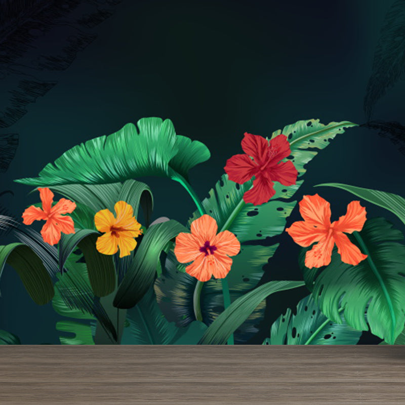 Whole Flowers and Leaves Mural Wallpaper for Wall Decor Tropical Girls Room Wall Art