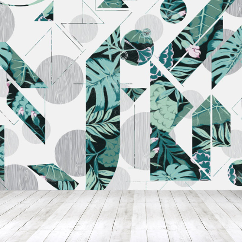 Tropical Irregular Leaves Mural Decal White Waterproofing Wall Decor for Boys Room