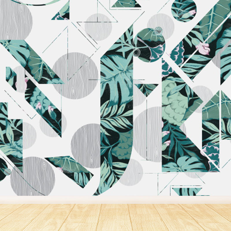 Tropical Irregular Leaves Mural Decal White Waterproofing Wall Decor for Boys Room