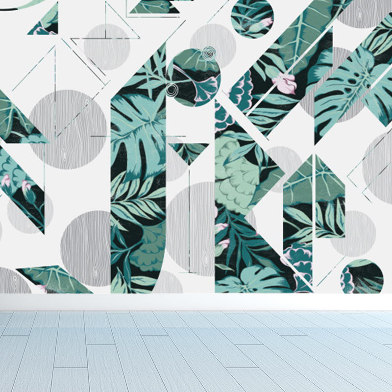 Tropical Irregular Leaves Mural Decal White Waterproofing Wall Decor for Boys Room