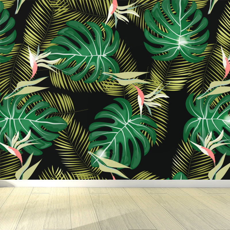 Tropical Leaves Pattern Mural Decal Green Dining Bedroom Wall Covering, Personalized