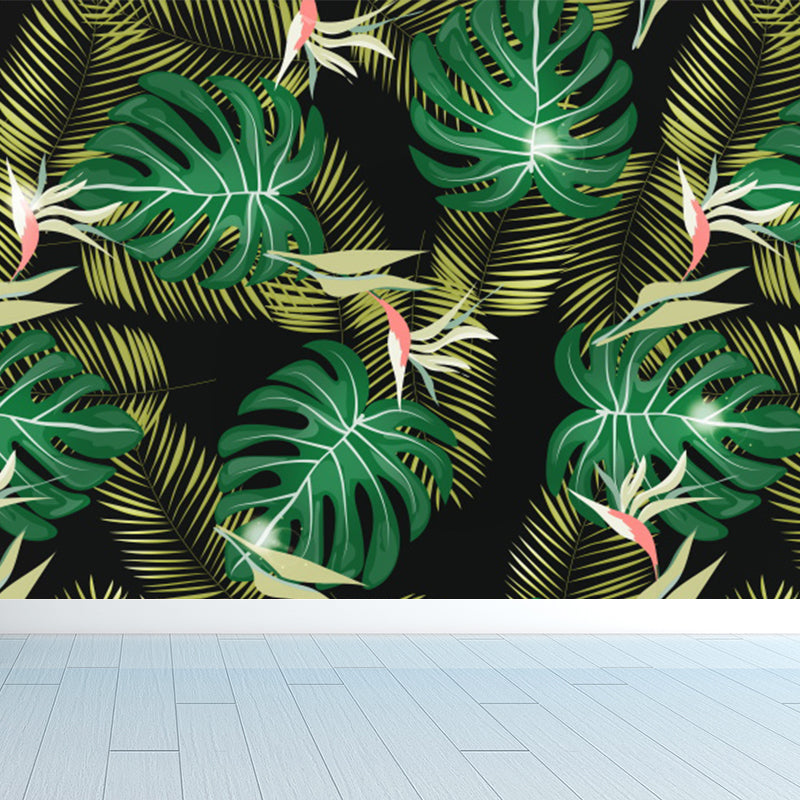 Tropical Leaves Pattern Mural Decal Green Dining Bedroom Wall Covering, Personalized