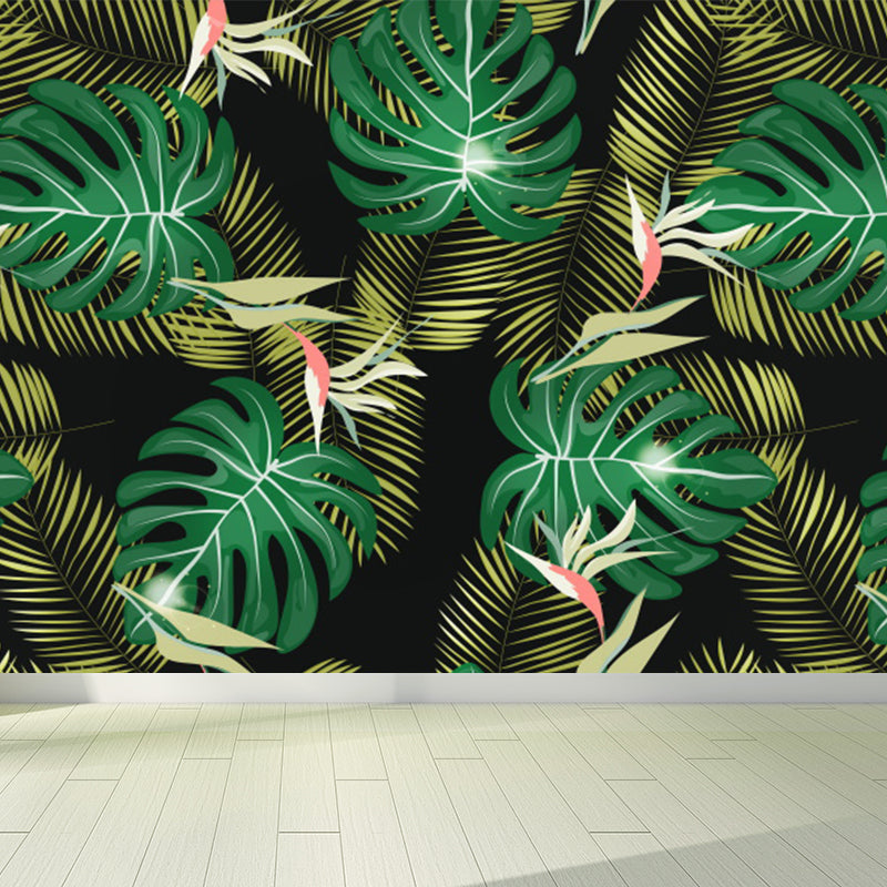 Tropical Leaves Pattern Mural Decal Green Dining Bedroom Wall Covering, Personalized