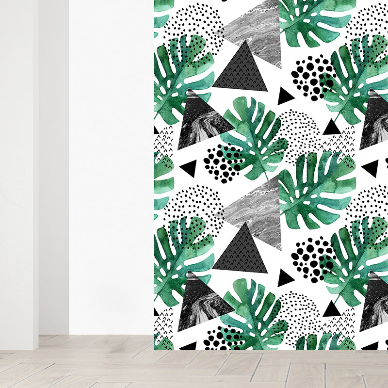Tropical Leaves Mural Decal Green Living Room Wall Covering, Custom Size Available