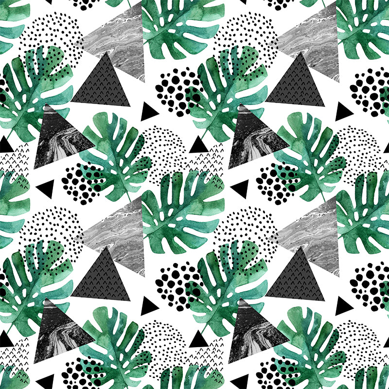 Tropical Leaves Mural Decal Green Living Room Wall Covering, Custom Size Available