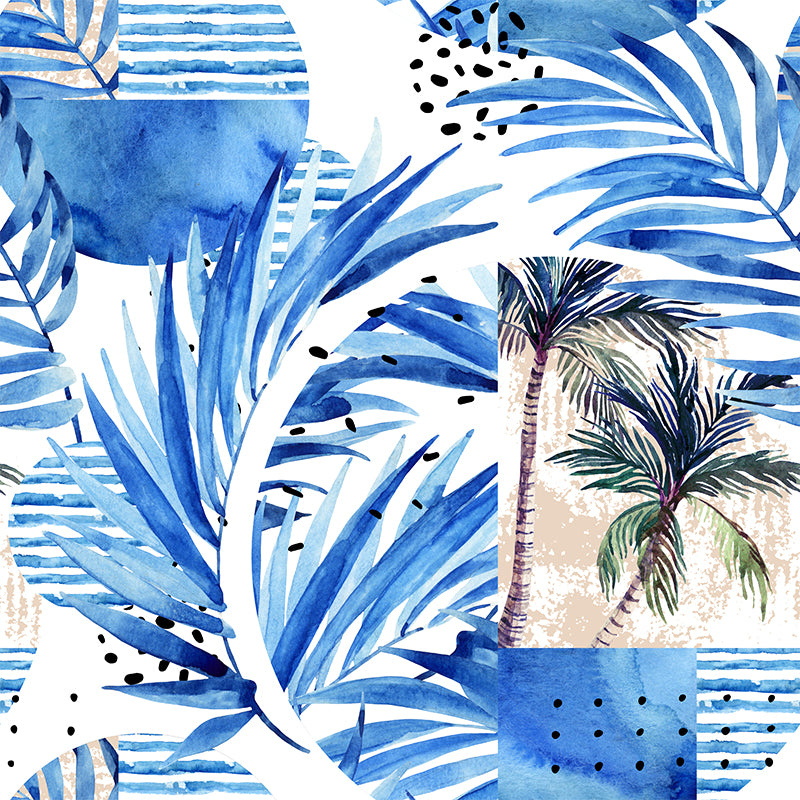 Green Leaves Pattern Mural Wallpaper Stain Resistant Tropical Dining Room Wall Covering