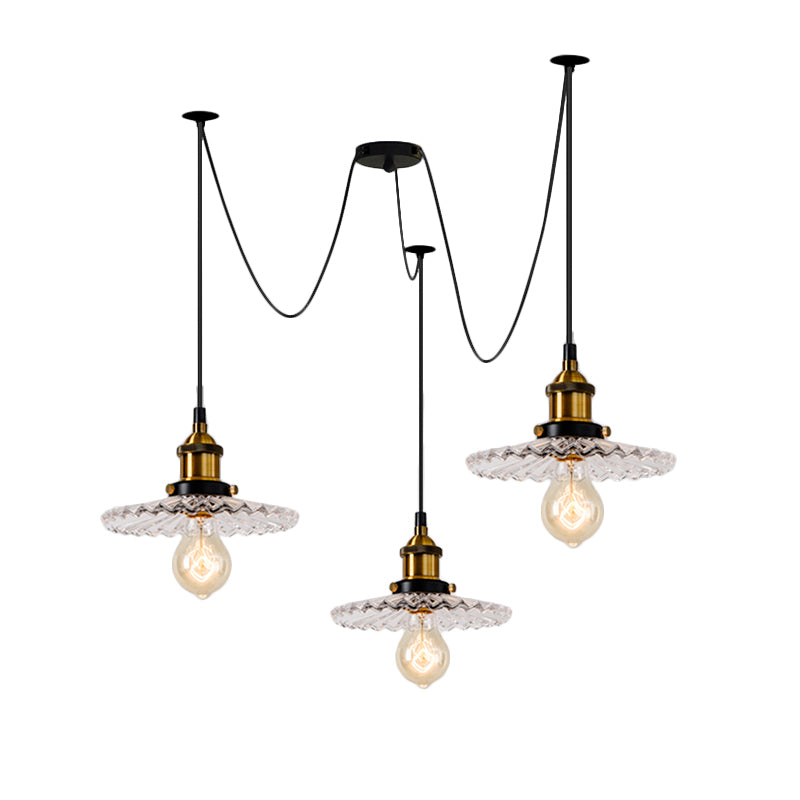 3/5-Light Multi Pendant with Radial Wave Shade Ribbed Glass Vintage Dining Room Hanging Light Fixture
