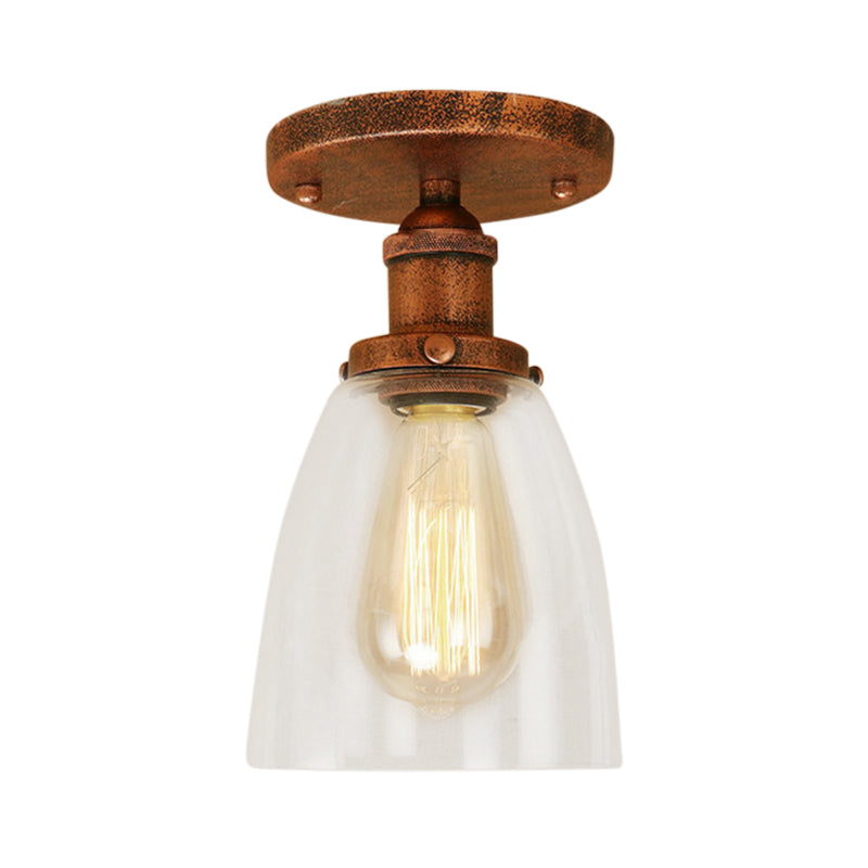 Luminaires de plafond à une ampoule, cône industriel en verre transparent, éclairage semi-encastré en argent/laiton/rouille