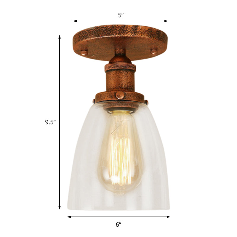 Luminaires de plafond à une ampoule, cône industriel en verre transparent, éclairage semi-encastré en argent/laiton/rouille