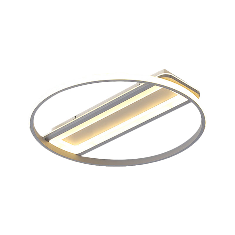 Metallic Ring and Rectangle Flush Mount Contemporary LED White Ceiling Light Fixture in Warm/White Light, 16"/19.5" W