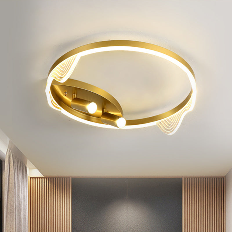 16"/19.5" W Circle Ceiling Fixture Simple Metal LED Restaurant Flush Mount Lighting in Gold, Warm/White Light