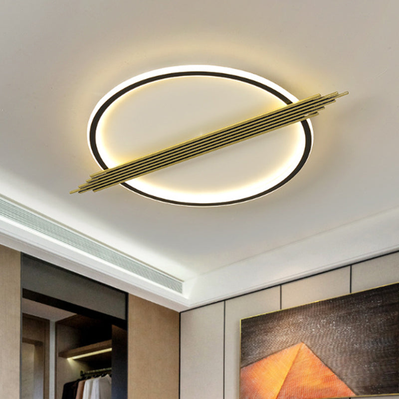 Modern LED Flushmount Lighting Gold-Black Circle Ceiling Mounted Fixture with Acrylic Shade in Warm/White Light, 24.5"/28.5" W