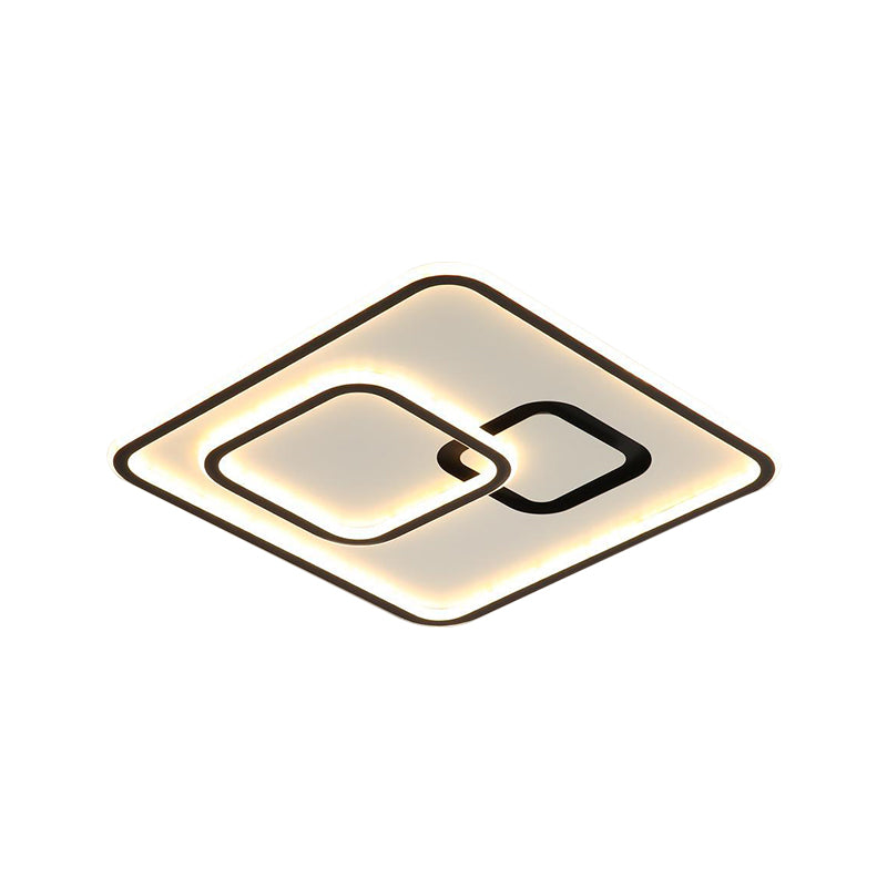 Black Square LED Flush Mount Light Minimalist Acrylic Close to Ceiling Lighting Fixture, 16"/19.5" Width