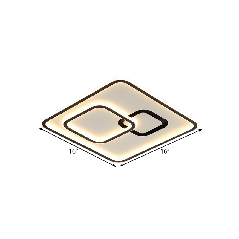 Black Square LED Flush Mount Light Minimalist Acrylic Close to Ceiling Lighting Fixture, 16"/19.5" Width