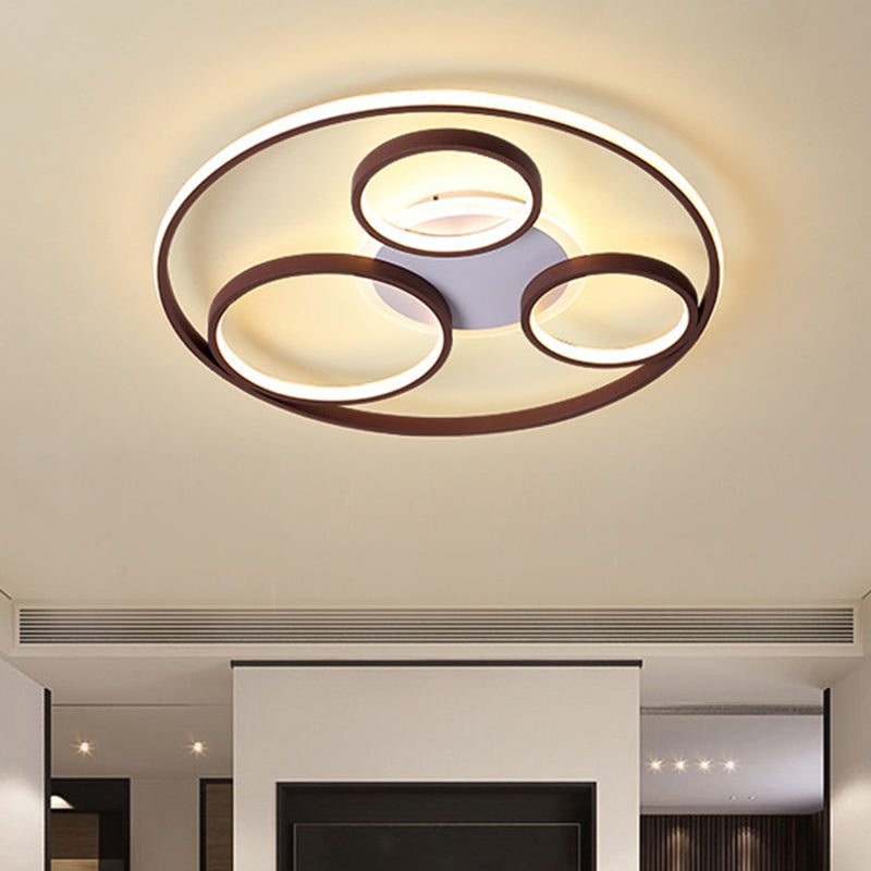 24.5"/30.5" W Rings Metal Ceiling Light Fixture Modernism Brown LED Flushmount Lighting, Warm/White Light