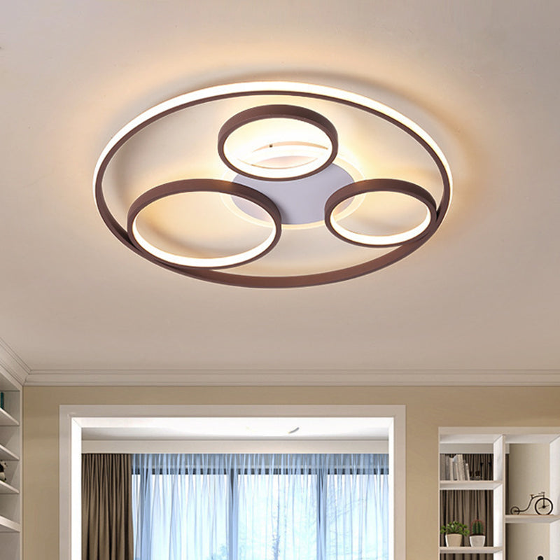 24.5"/30.5" W Rings Metal Ceiling Light Fixture Modernism Brown LED Flushmount Lighting, Warm/White Light