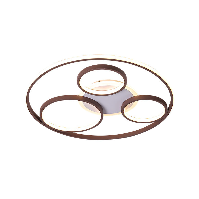 24.5"/30.5" W Rings Metal Ceiling Light Fixture Modernism Brown LED Flushmount Lighting, Warm/White Light