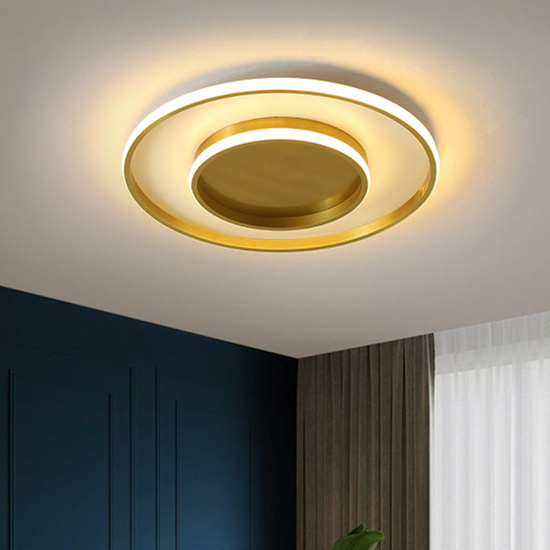 Metal Round Flush Mount Lighting Minimalism LED Ceiling Lamp Fixture in Gold, Warm/White/3 Color Light