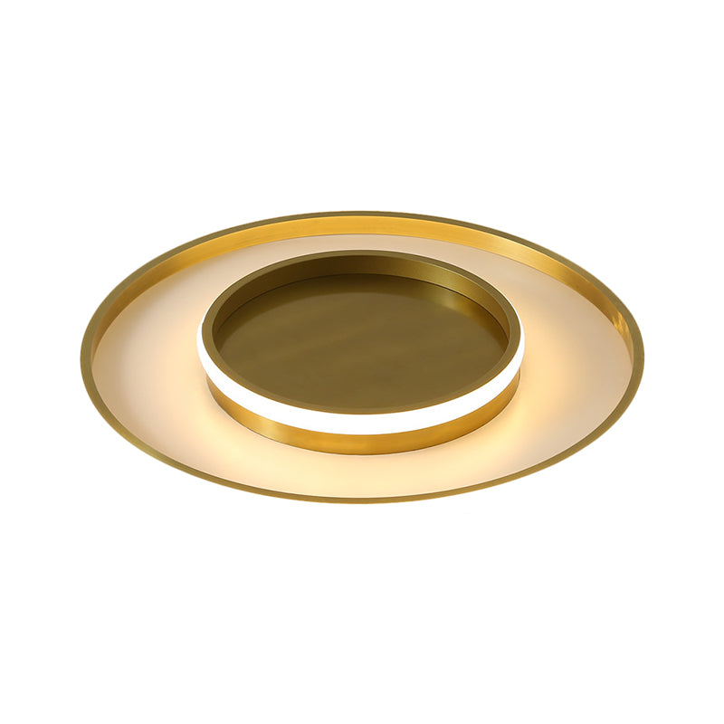 Metal Round Flush Mount Lighting Minimalism LED Ceiling Lamp Fixture in Gold, Warm/White/3 Color Light