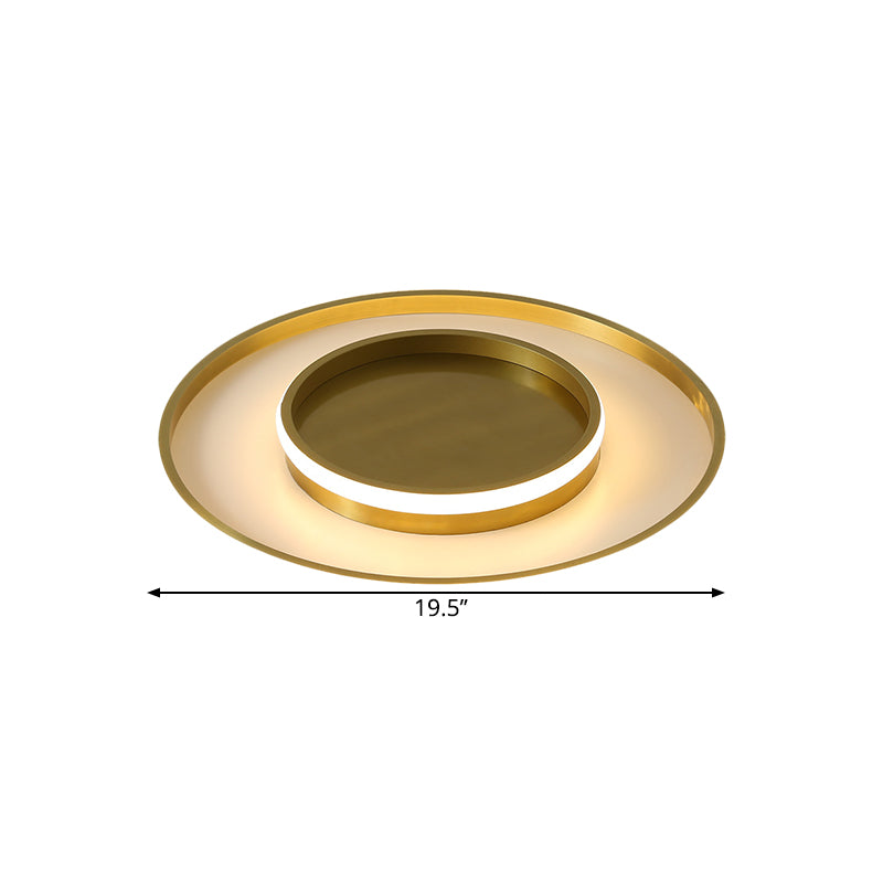 Metal Round Flush Mount Lighting Minimalism LED Ceiling Lamp Fixture in Gold, Warm/White/3 Color Light