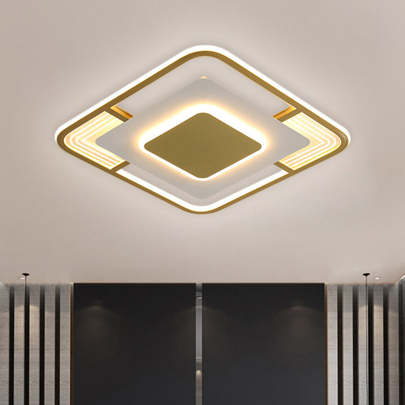 Simple Squared LED Ceiling Fixture Acrylic Sleeping Room Flush Mount Lamp in Black/Gold, Warm/White/3 Color Light