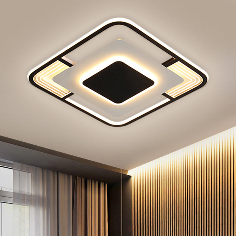 Simple Squared LED Ceiling Fixture Acrylic Sleeping Room Flush Mount Lamp in Black/Gold, Warm/White/3 Color Light
