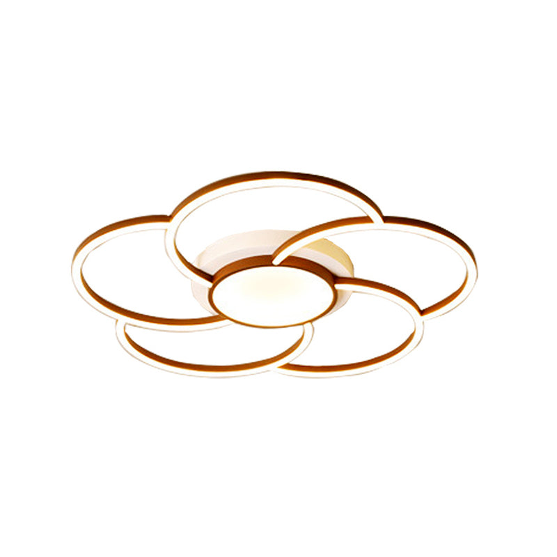 Floral Design Flush Ceiling Light Modern Metal LED Brown Flush Mount Lamp in Warm/White Light for Bedroom