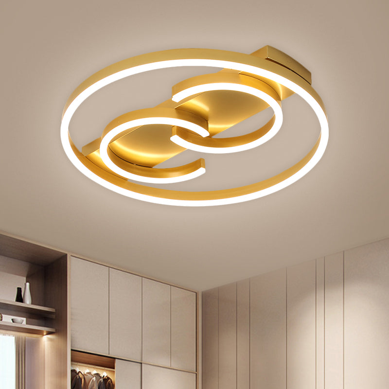 Ring Semi Flush Mount Lamp Modernist Metal LED Gold Ceiling Lighting in Warm/White Light, 18"/21.5" Width