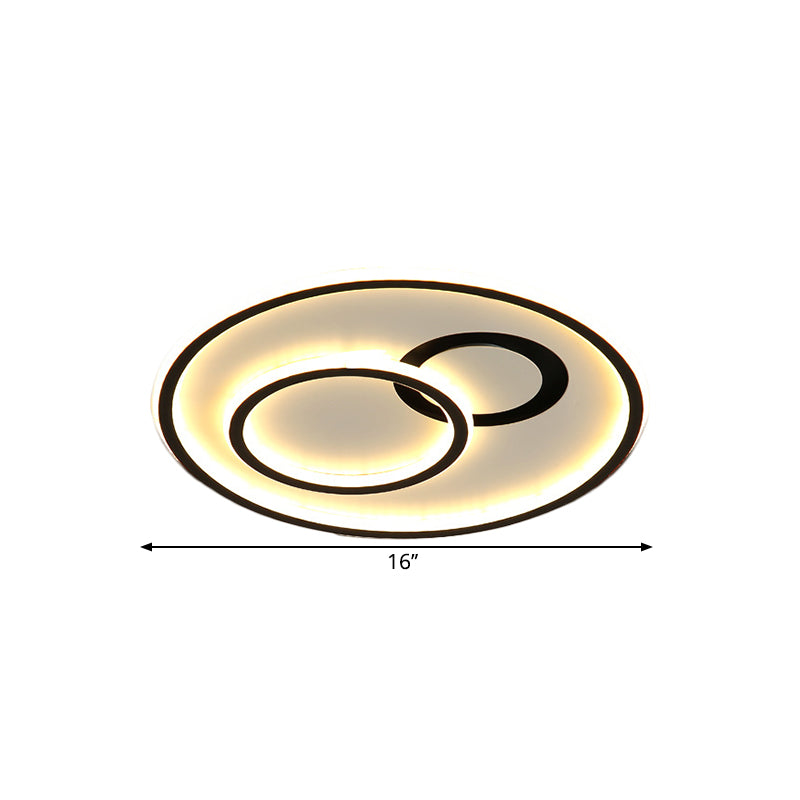 16"/19.5" W Modern Round Flush Lamp Metallic LED Parlor Ceiling Mounted Fixture in Black, 3 Color Light
