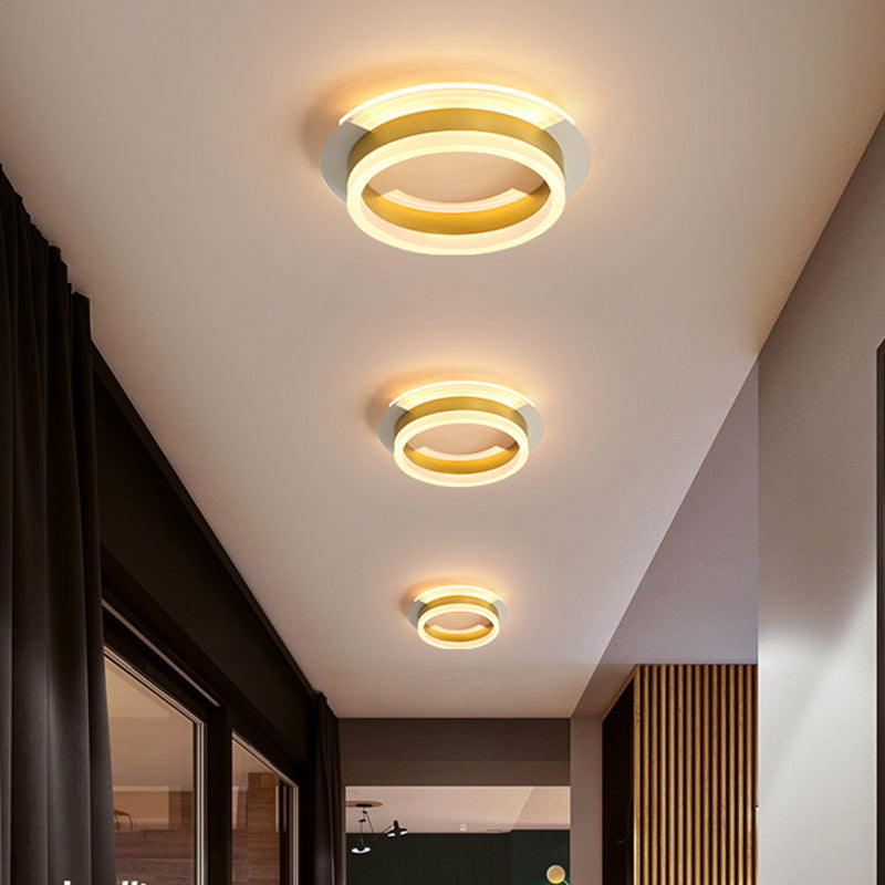 Circular Corridor Ceiling Fixture Metallic LED Contemporary Flushmount Lighting in Gold, Warm/White Light