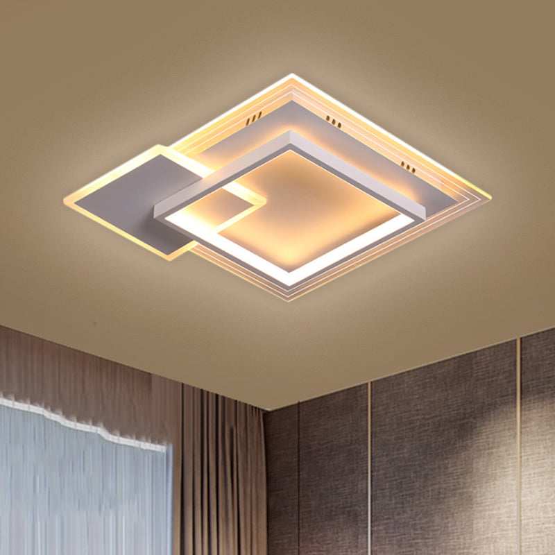 16.5"/20.5" W Metal Square Flushmount Contemporary LED White Ceiling Lighting in Warm/White Light