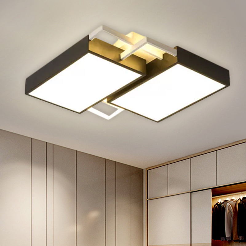 Double Rectangle Flush Light Modernism Metal Black/Gold LED Flush Mount Lamp in Warm/White Light, 16"/19.5" W