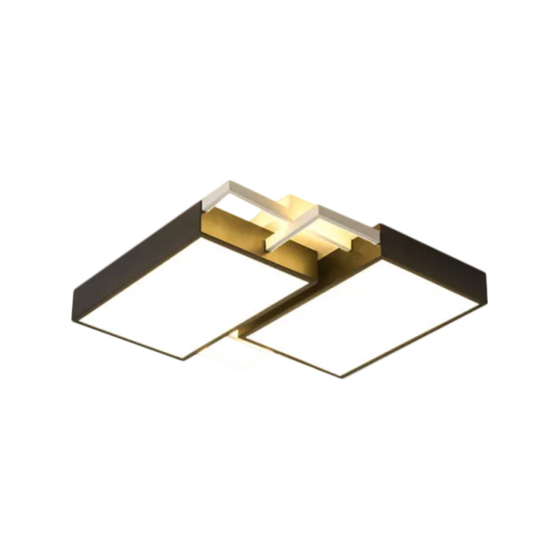 Double Rectangle Flush Light Modernism Metal Black/Gold LED Flush Mount Lamp in Warm/White Light, 16"/19.5" W