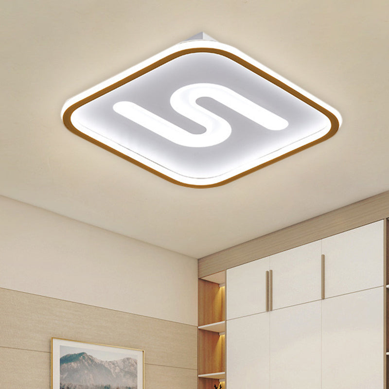 16"/19.5" W Metal Square Flush Light Modern Black/Gold LED Flush Mount Fixture in Warm/White Light with S Shaped