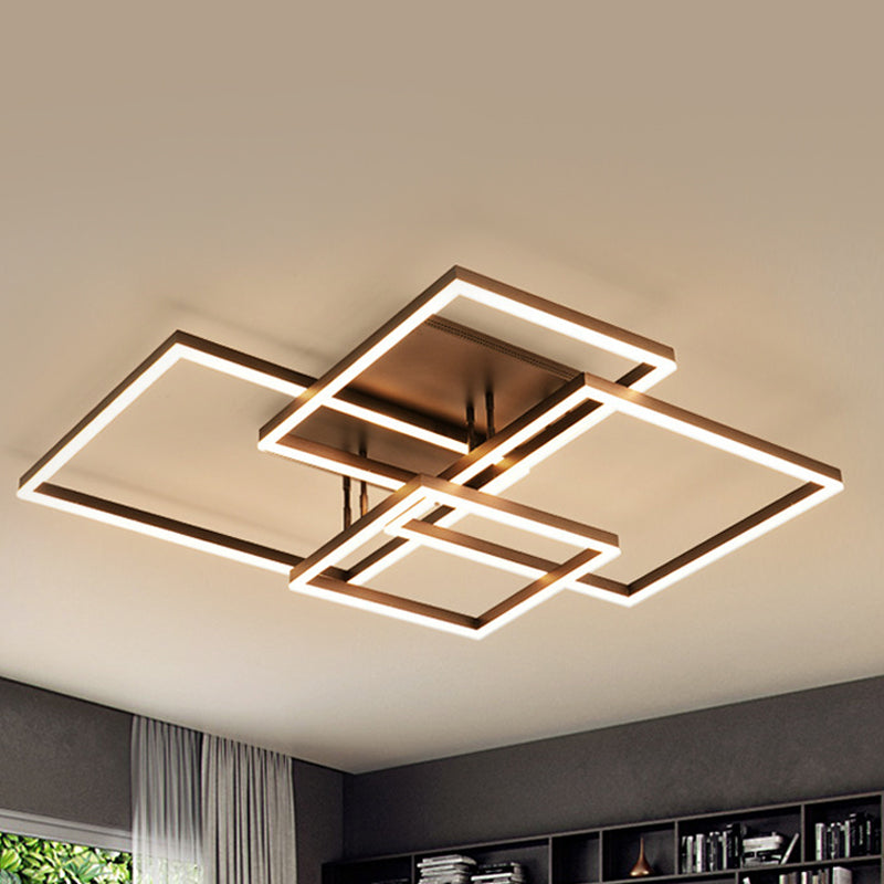 Modern Rectangular Acrylic Semi Flush Light LED 1/2/3 Lights Brown Ceiling Mounted Fixture in Warm/White/Natural Light, 16"/23"/29" Wide