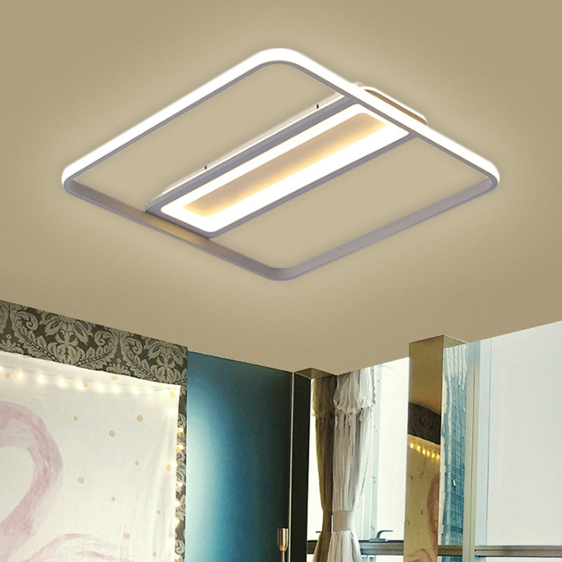 Rectangle and Square Plastic Flush Ceiling Light Nordic 16"/19.5" W LED White Flushmount Lighting, Warm/White Light