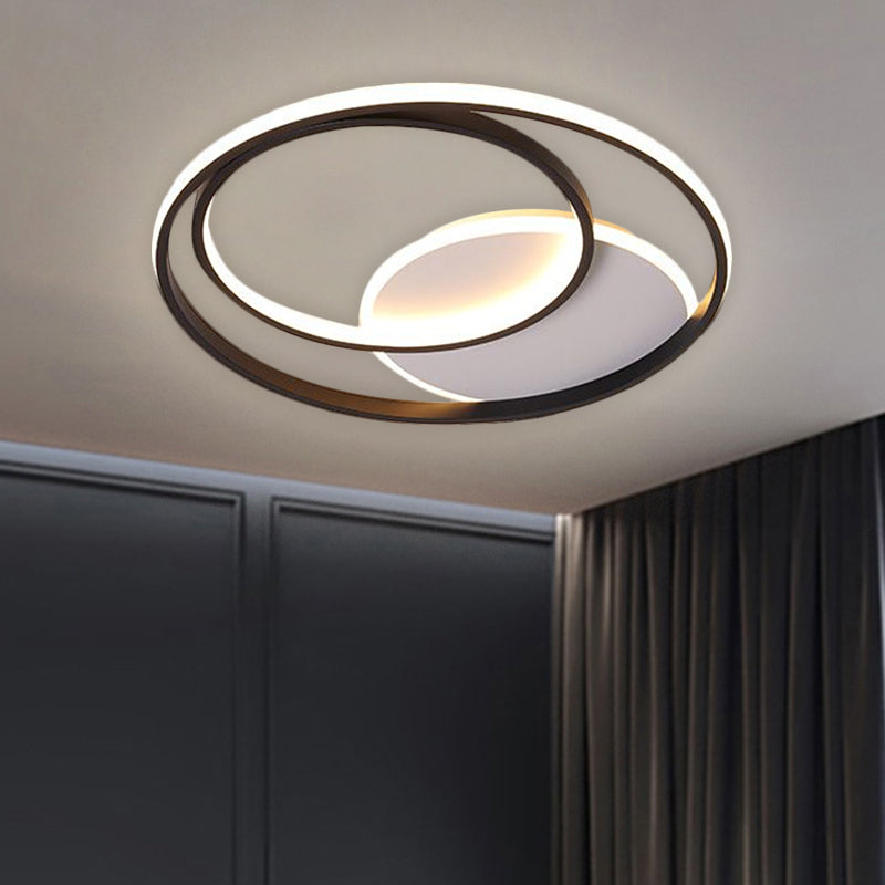 18"/21.5" W Simple Round Flushmount Metallic Sleeping Room LED Ceiling Lamp Fixture in Black, Warm/White Light