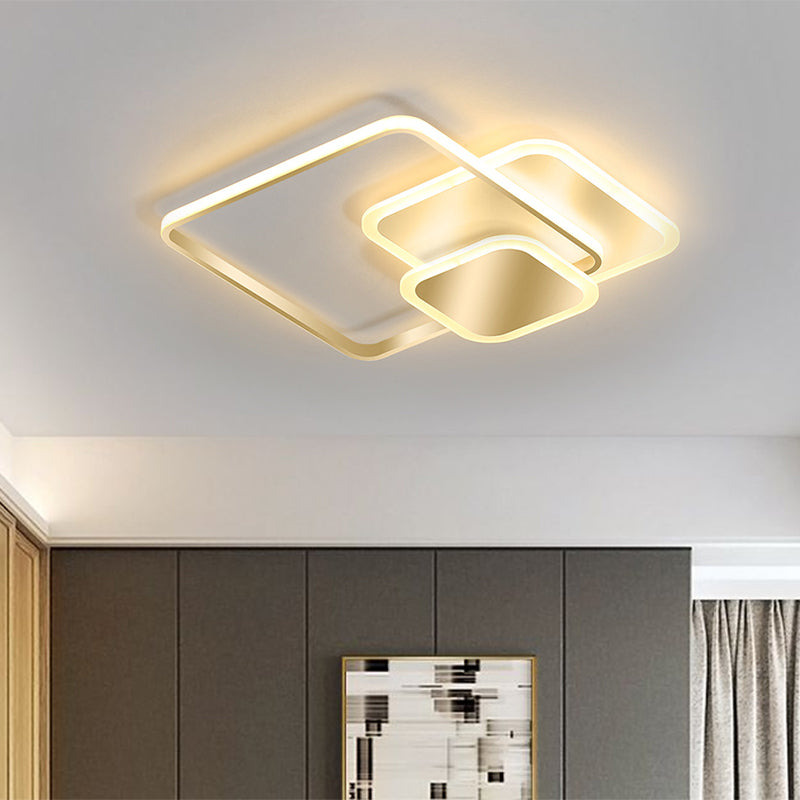 Lámpara cuadrada de montaje empotrado, lámpara de techo LED metálica modernista dorada con luz blanca/cálida, 16,5"/20,5" de ancho