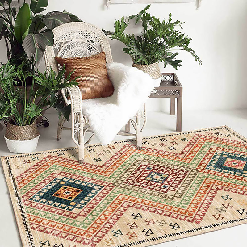 Southwestern Living Room Rug in Yellow Diamond Print Rug Polyester Stain-Resistant Non-Slip Area Rug