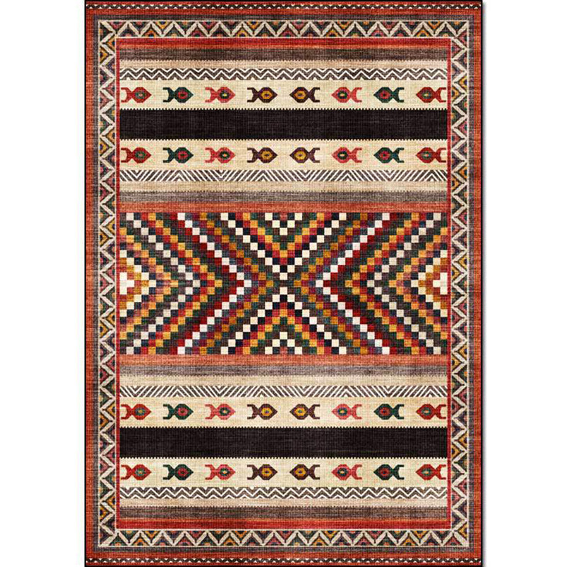 Vintage Tribal Print Rug Red Americana Rug Polyester Machine Washable Anti-Slip Backing Carpet for Bedroom