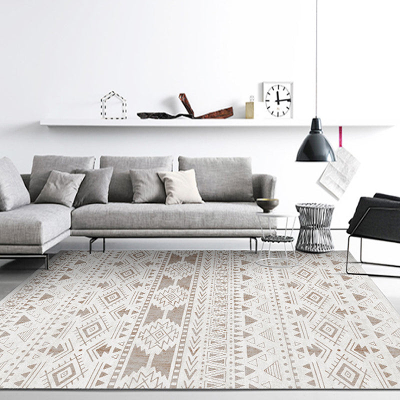 Americana Tribal Geometric Pattern Rug Brown Polyester Rug Machine Washable Non-Slip Area Rug for Bedroom