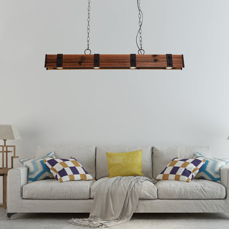 Wood Beam Down Light Lodge Style 4 Lights Kitchen Island Lighting with Chain in Black Finish