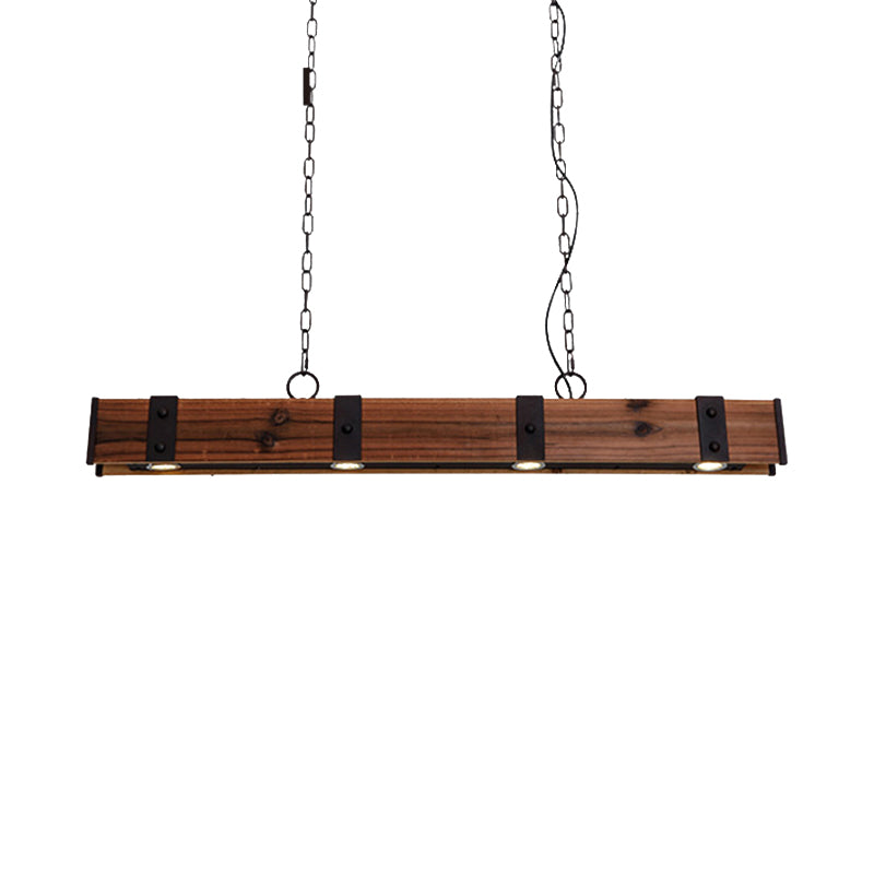 Wood Beam Down Light Lodge Style 4 Lights Kitchen Island Lighting with Chain in Black Finish