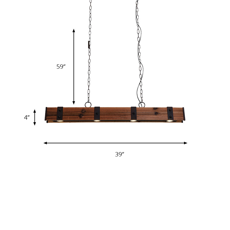 Wood Beam Down Light Lodge Style 4 Lights Kitchen Island Lighting with Chain in Black Finish