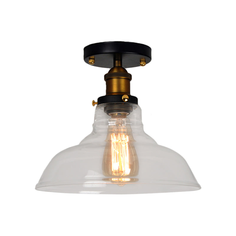 Barn Clear/Amber Glass Semi Mount Lighting Vintage 1 Bulb Bedroom Ceiling Light Fixture