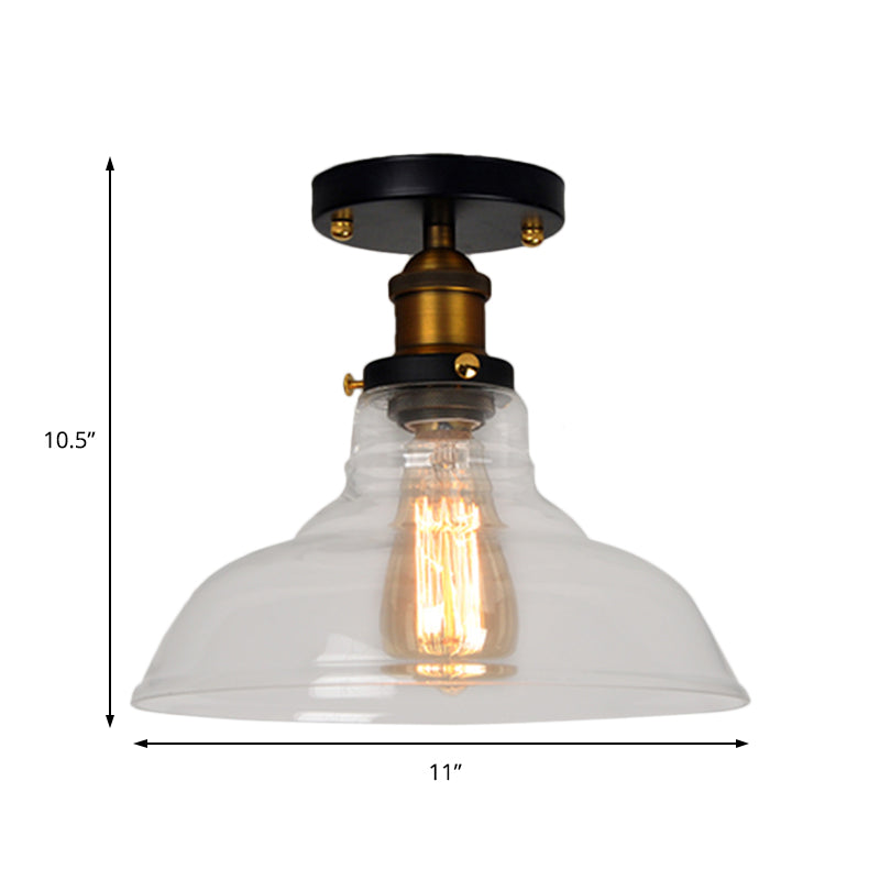 Barn Clear/Amber Glass Semi Mount Lighting Vintage 1 Bulb Bedroom Ceiling Light Fixture