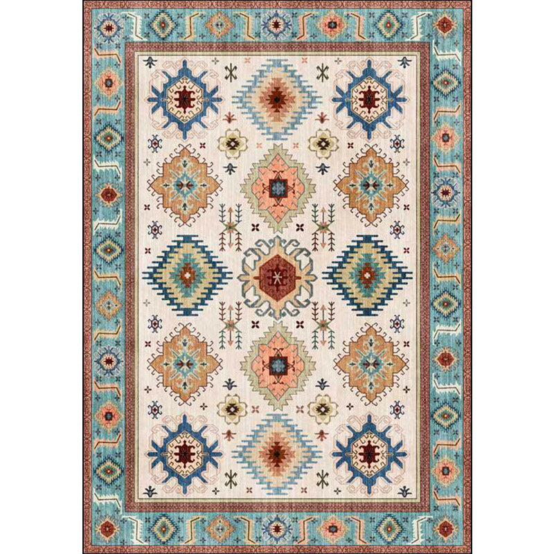 Vintage Tribal Print Rug Light Blue Americana Rug Polyester Machine Washable Anti-Slip Backing Carpet for Bedroom