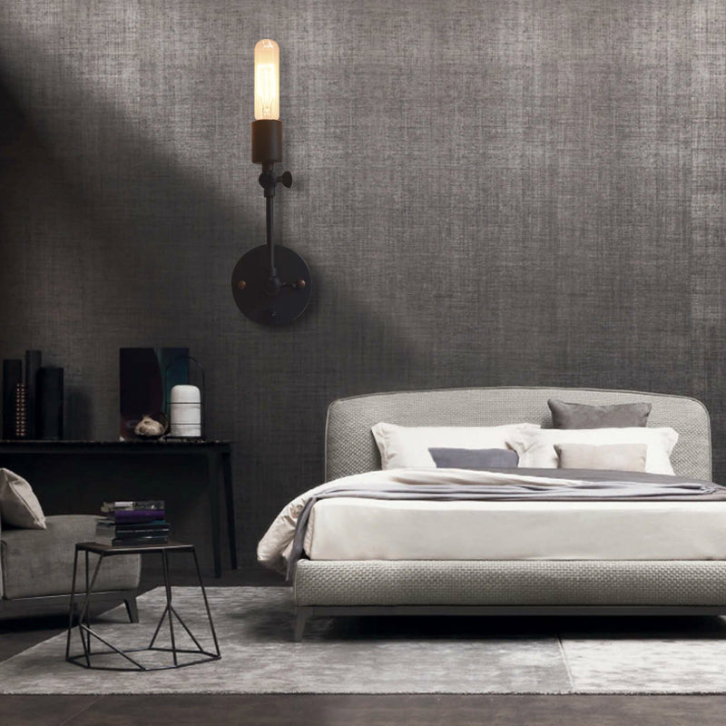 Industrial Open Bulb Wall Light Fixture 1 Head Metal Adjustable Sconce Lighting in Black for Corridor