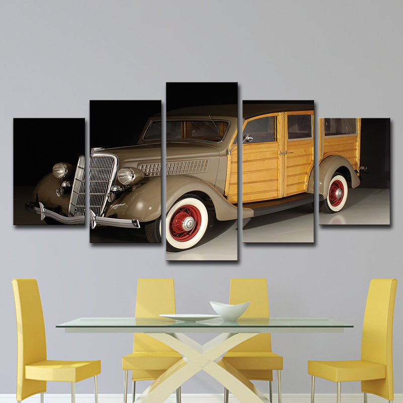 Gelber Ford-Oldtimer-Leinwand-Mehrteiler, zeitgenössische Wohnzimmer-Wandkunst-Dekoration